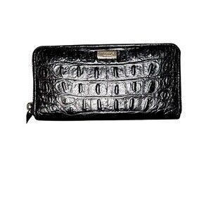 Kate Spade NY Faux Croc Black Leather Wallet Neda Designer Zip Around Long Coin